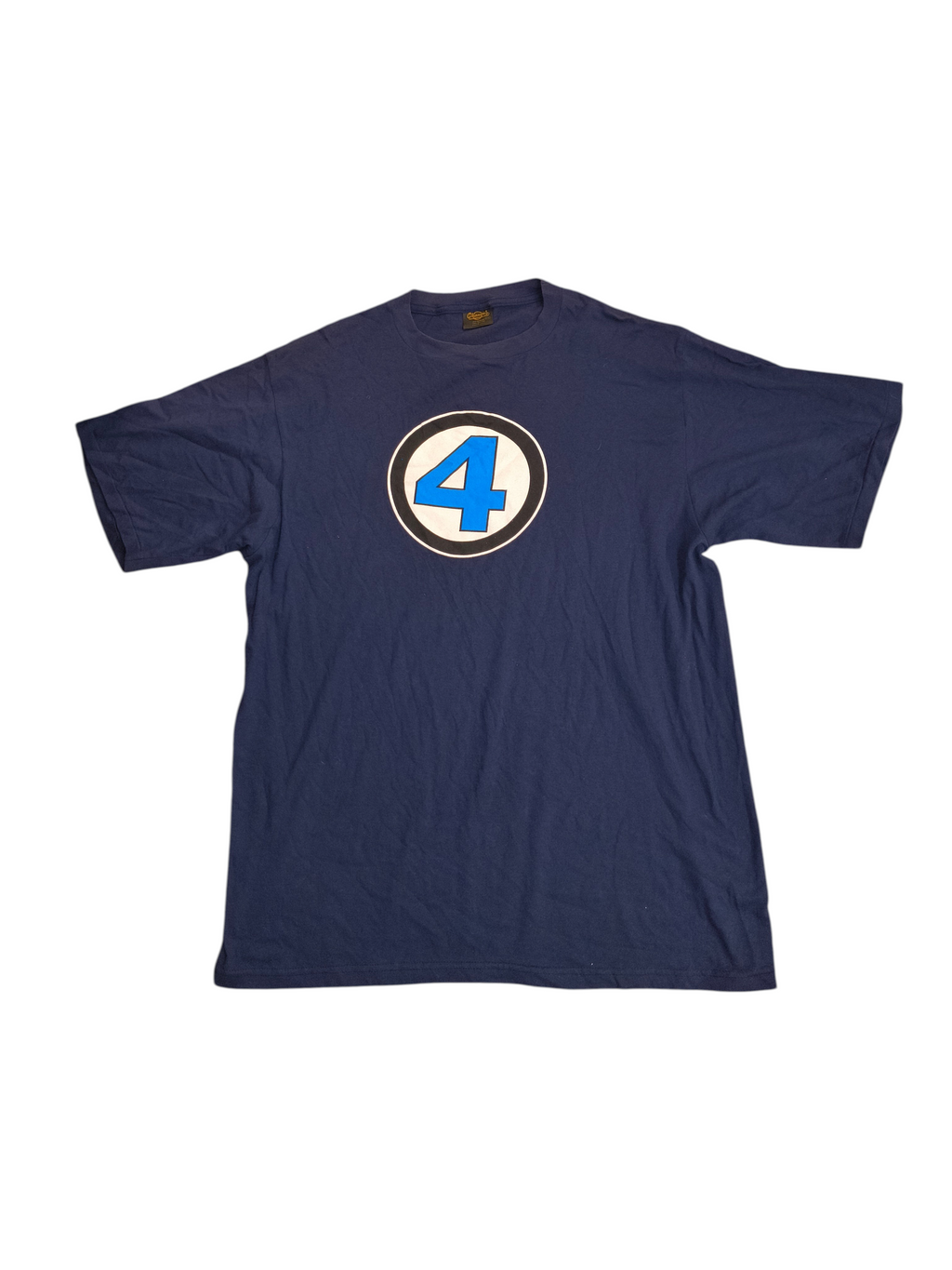 Awsum Thrift vintage 90s navy blue Marvel Fantastic Four graphic tee with classic circle logo and crew neck