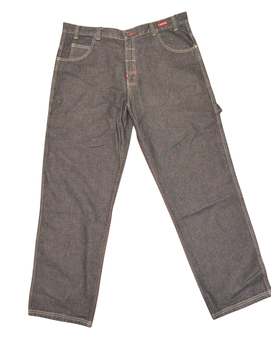 Awsum Thrift Ecko Jeans in dark grey denim with contrast red stitching and utility loop detail.