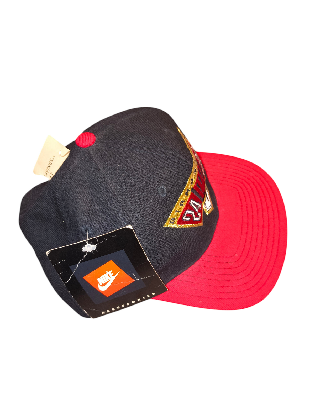 Awsum Thrift vintage 1993 Nike Deion Sanders Diamond Turf wool snapback hat with original tags in black and red