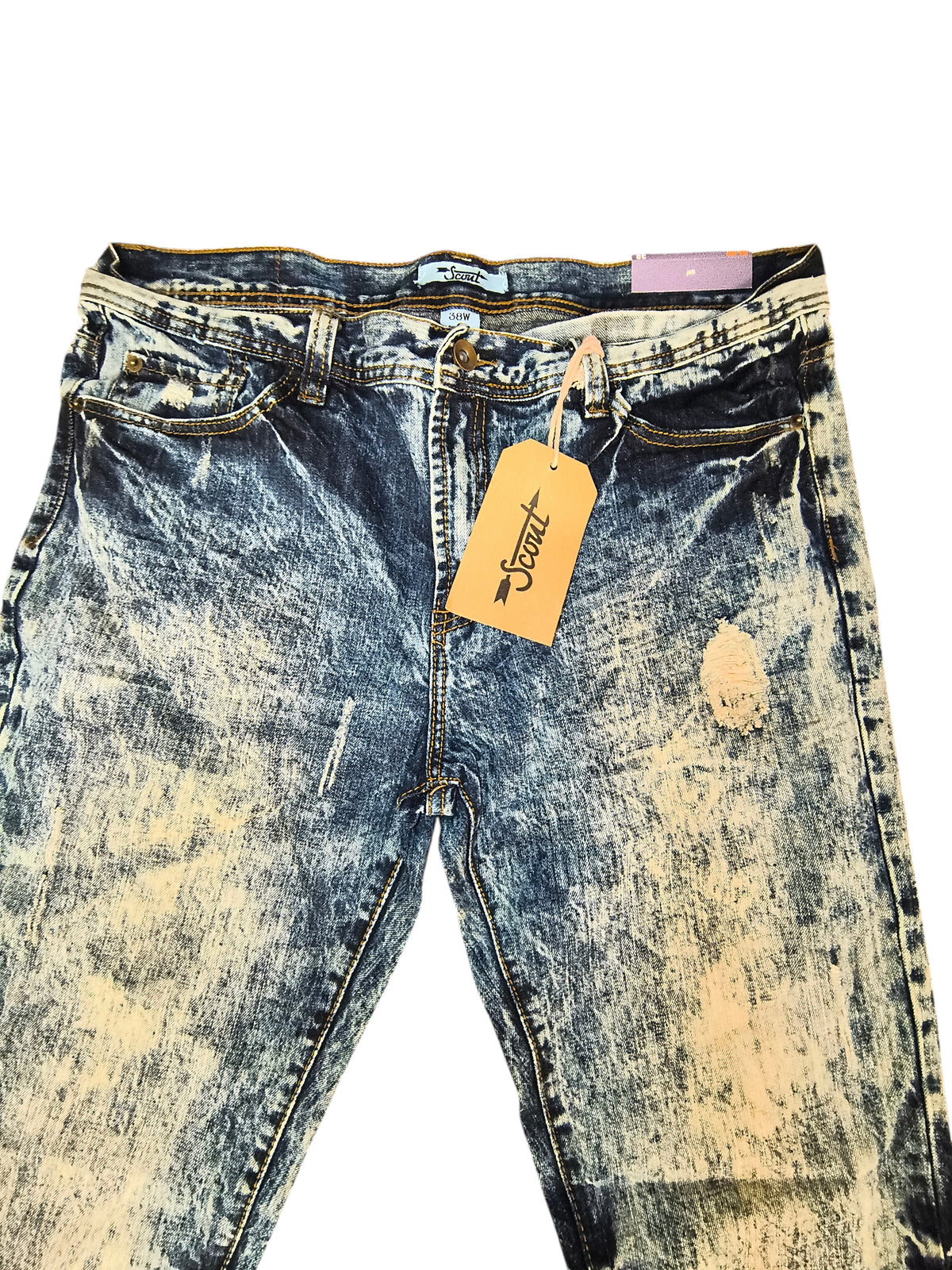Awsum Thrift Scout Denim acid dark blue distressed slim jeans with original hangtag attached