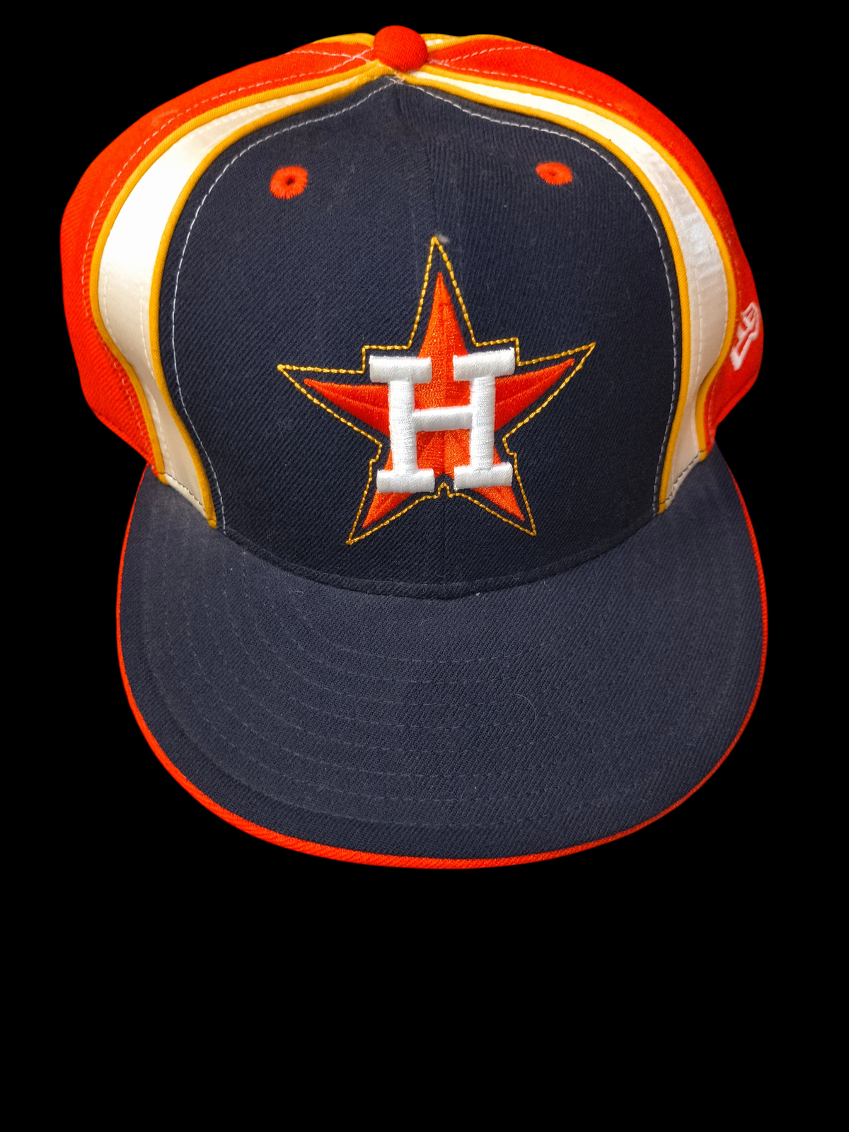 Awsum Thrift vintage New Era Houston Astros Cooperstown 59FIFTY fitted hat in navy blue and orange with star logo