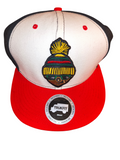 Awsum Thrift vintage Trukfit snapback hat featuring a white, black, and red color-blocked design with beanie boy logo