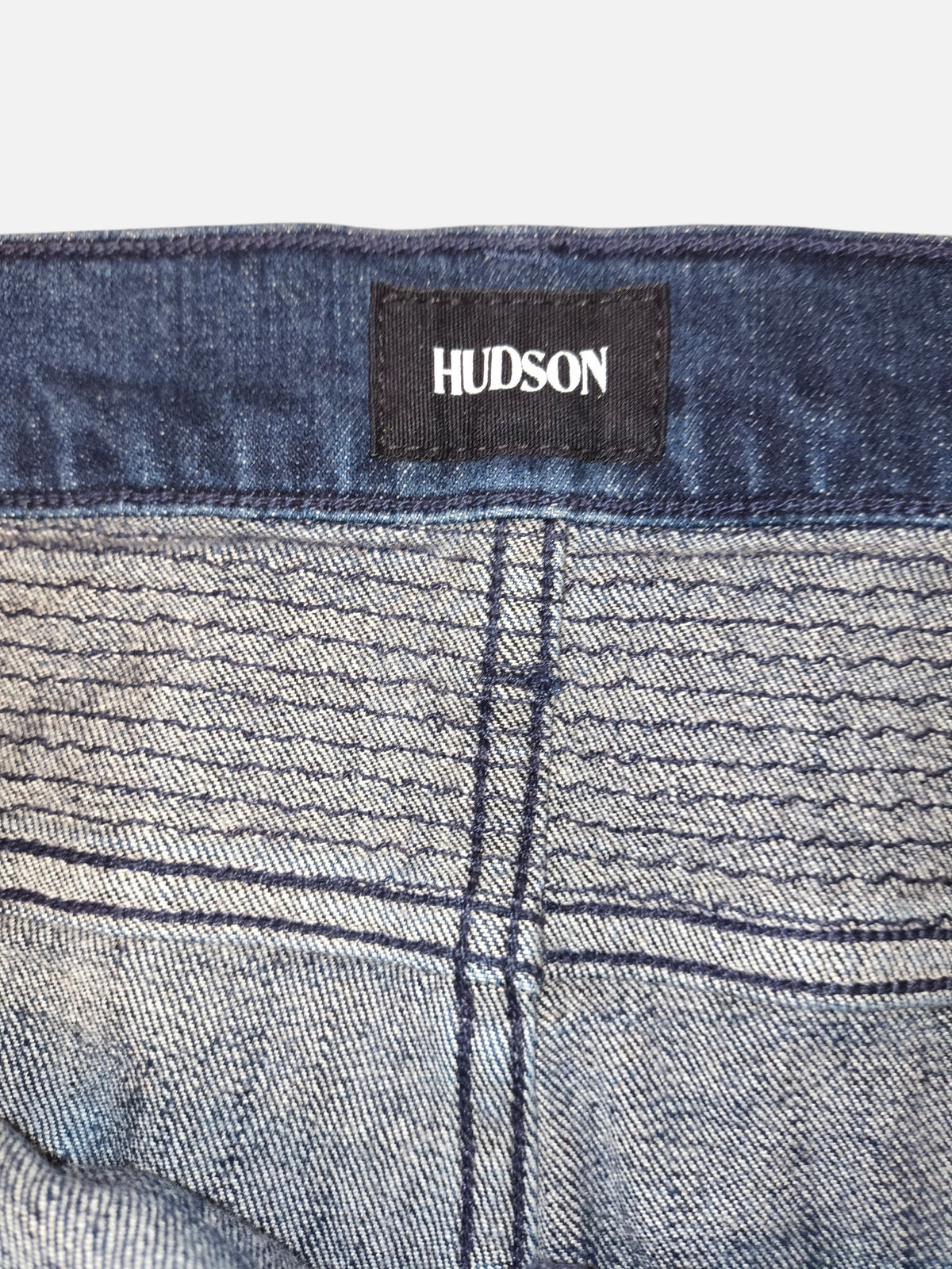 Awsum Thrift Hudson Jeans size 40 in dark blue denim with visible contrast stitching detail on the back waistband