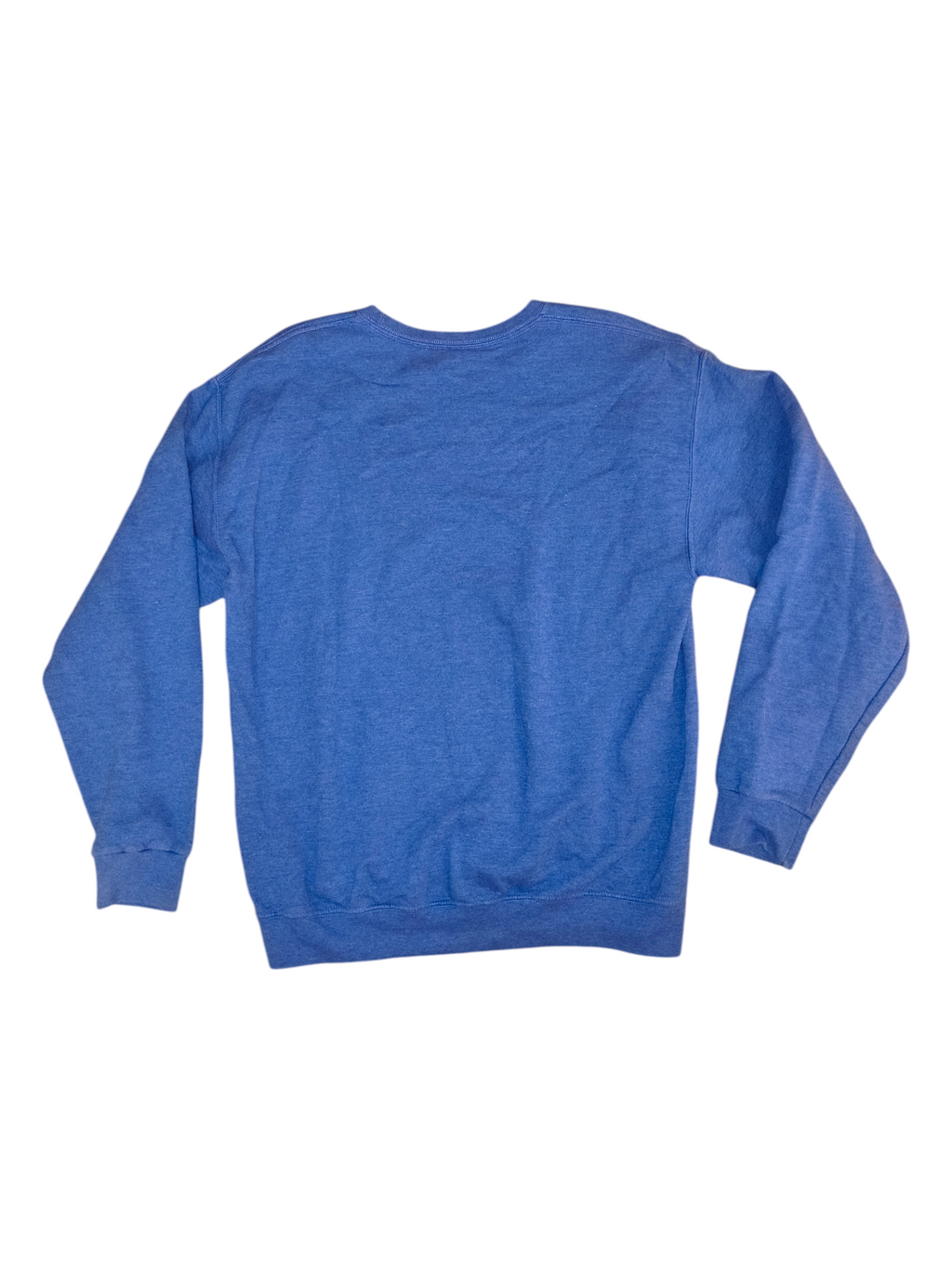 Awsum Thrift Fruit of the Loom blue heather crewneck sweatshirt with ribbed cuffs and hem, back view