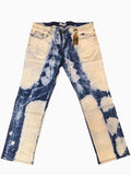 Awsum Thrift Golden Denim The Clark slim fit jeans with high-contrast bleached indigo tie-dye cloud wash pattern.