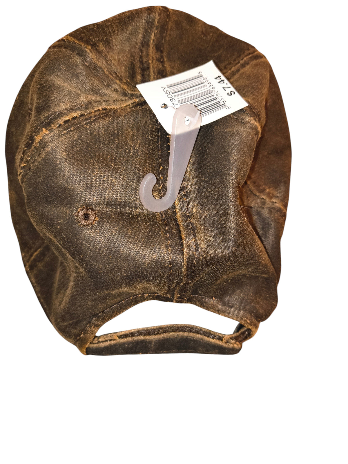 Awsum Thrift Signatures brown distressed faux leather waxed dad hat with adjustable strap and retail tag