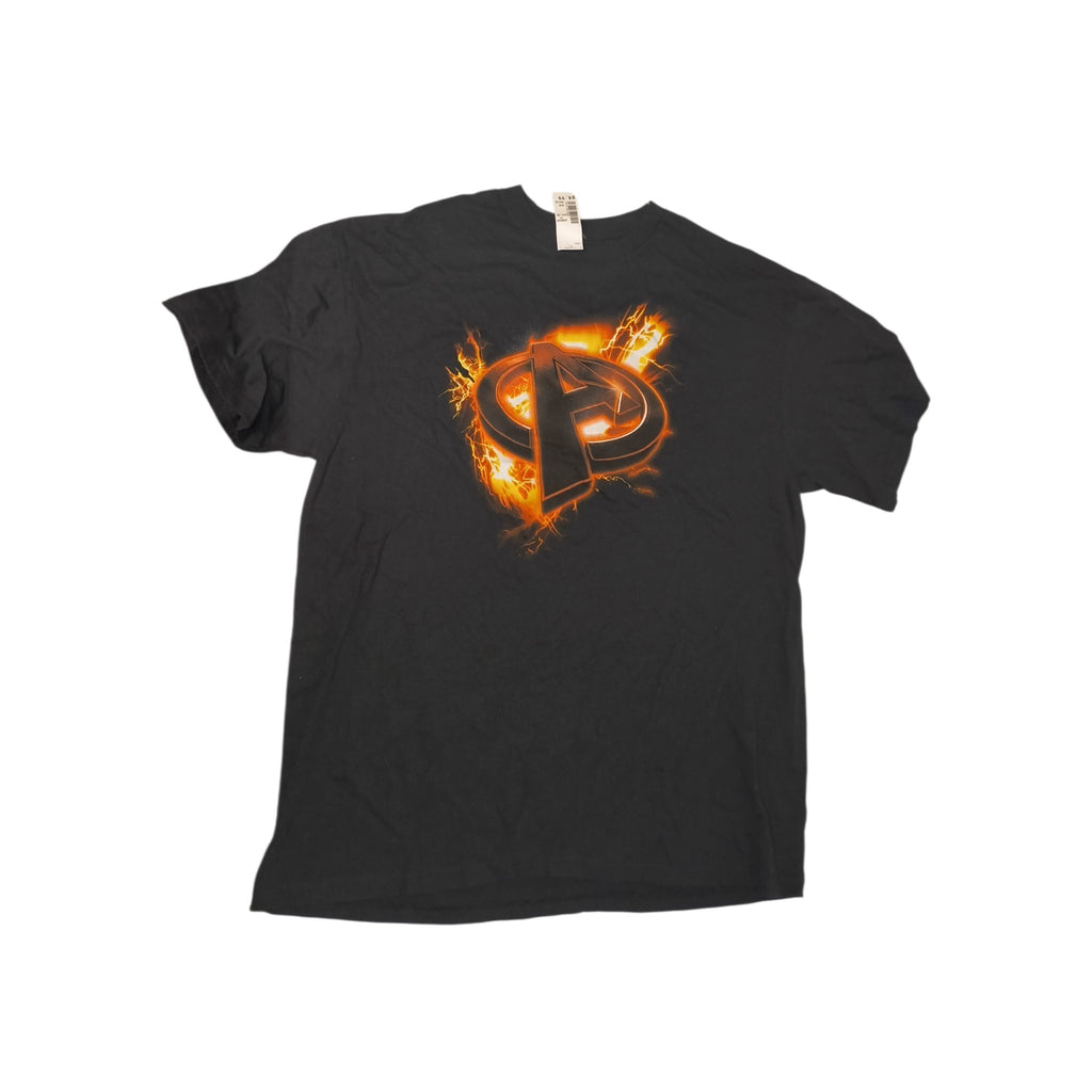 Y2K Marvel Avengers Flaming Electrified Team Logo Graphic Tee - Charcoal Grey / XL