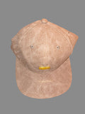 Awsum Thrift King Apparel tan perforated faux-leather snapback hat with a polished gold metal front logo plate