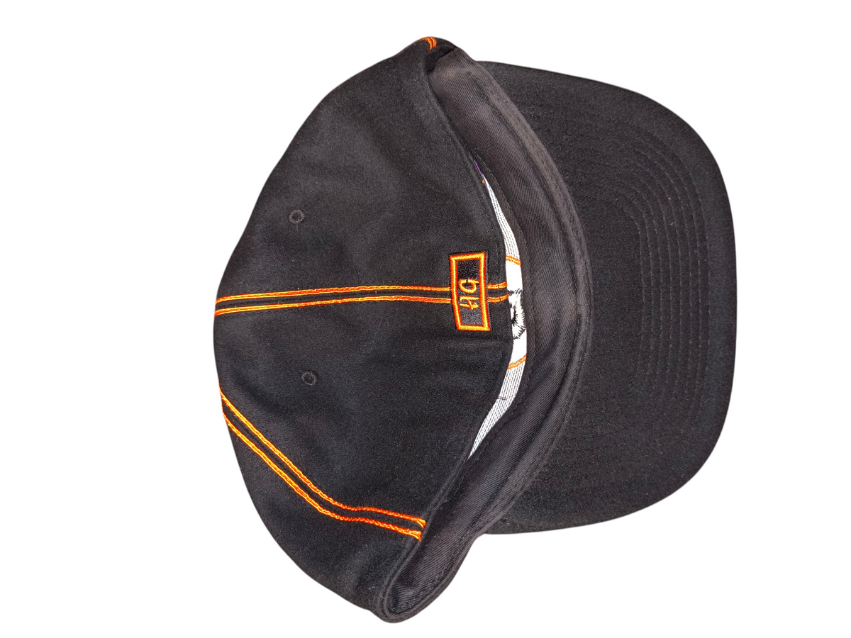 Awsum Thrift vintage HG Headgear Baltimore Black Sox wool-blend fitted hat with orange pinstitching and back logo.