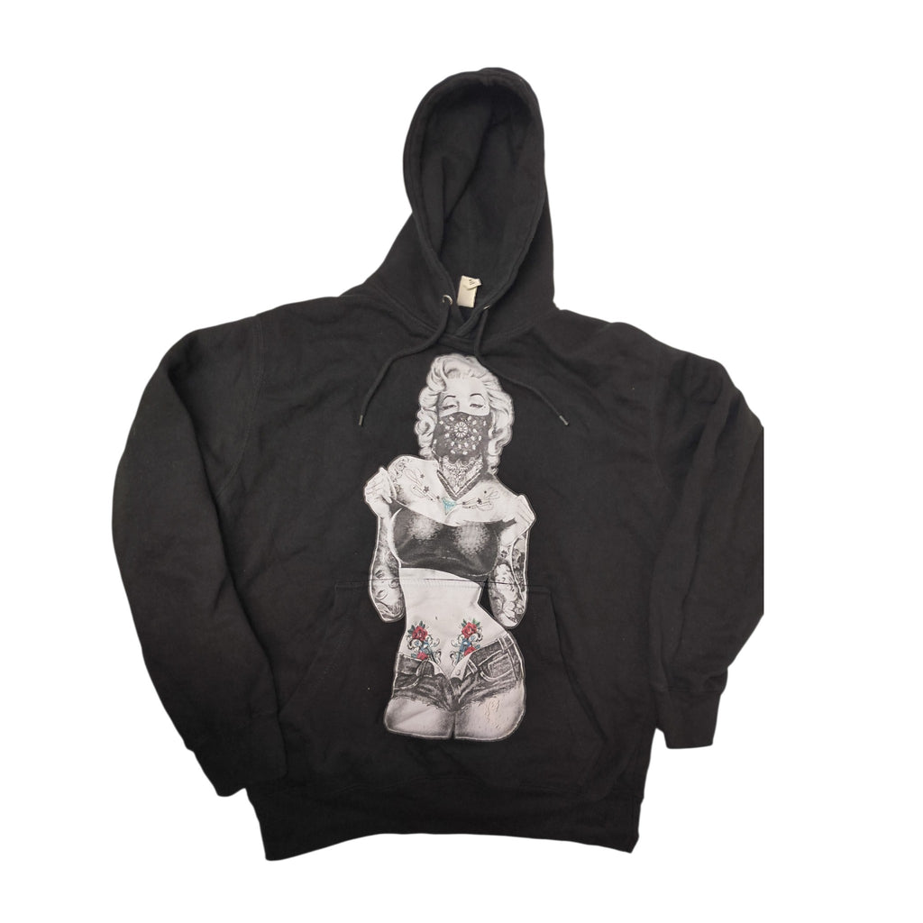 Thug Bandana Marilyn Monroe Graphic Pullover Hoodie - Black / Medium