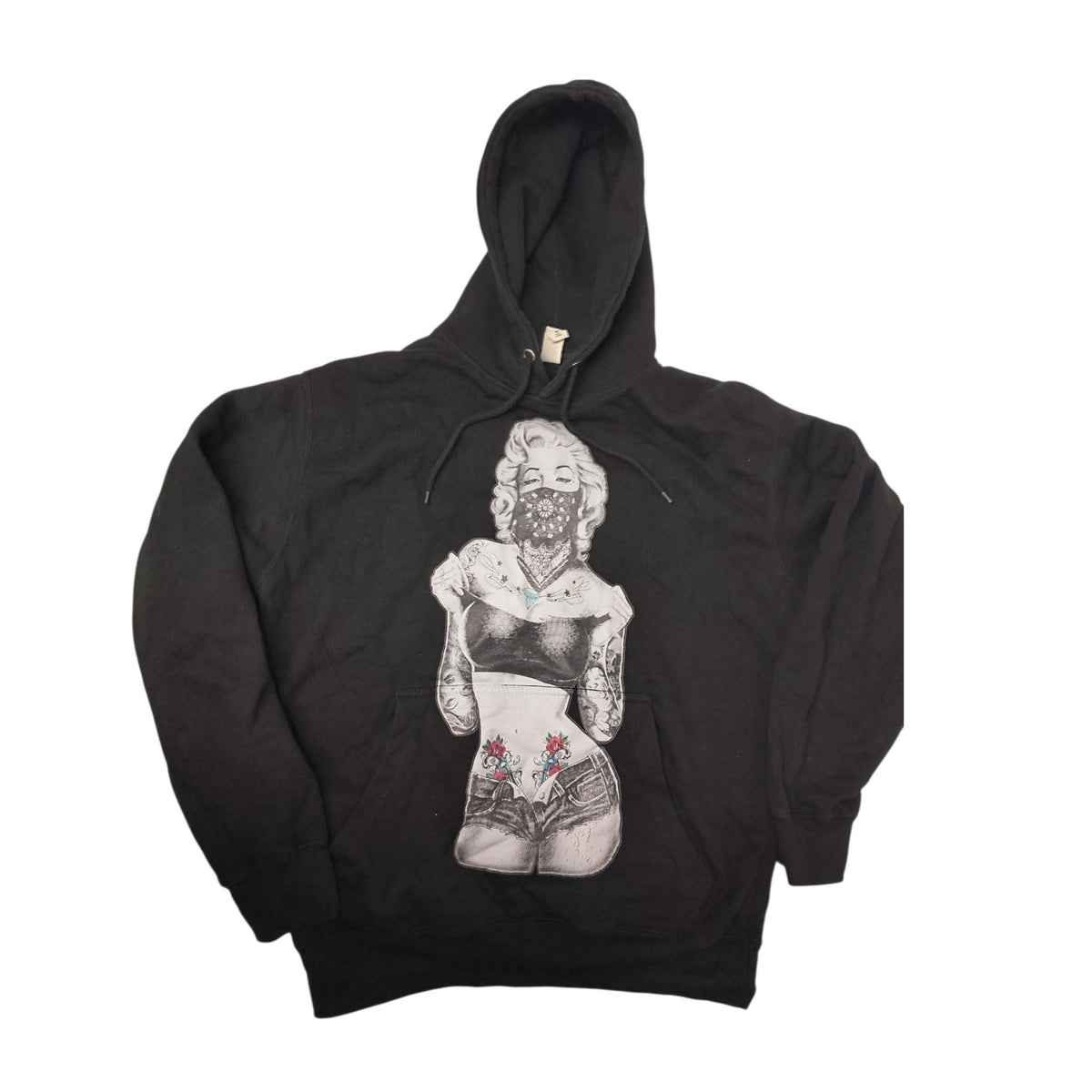 Thug Bandana Marilyn Monroe Graphic Pullover Hoodie - Black / Medium