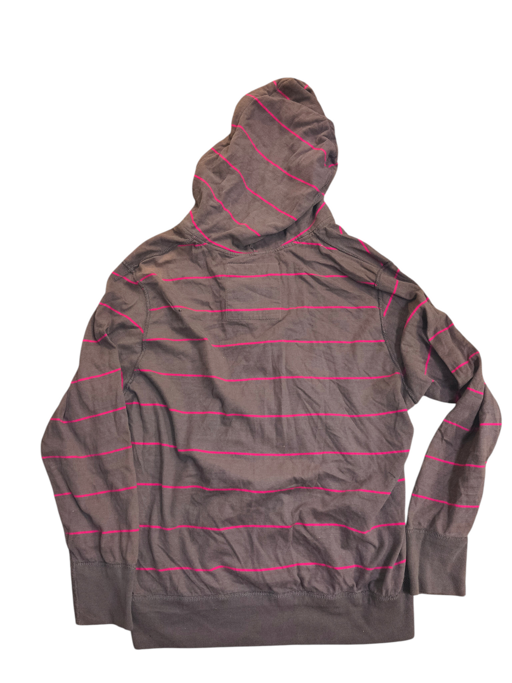 Awsum Thrift American Eagle Outfitters brown and pink striped cotton fleece full-zip hoodie, back view