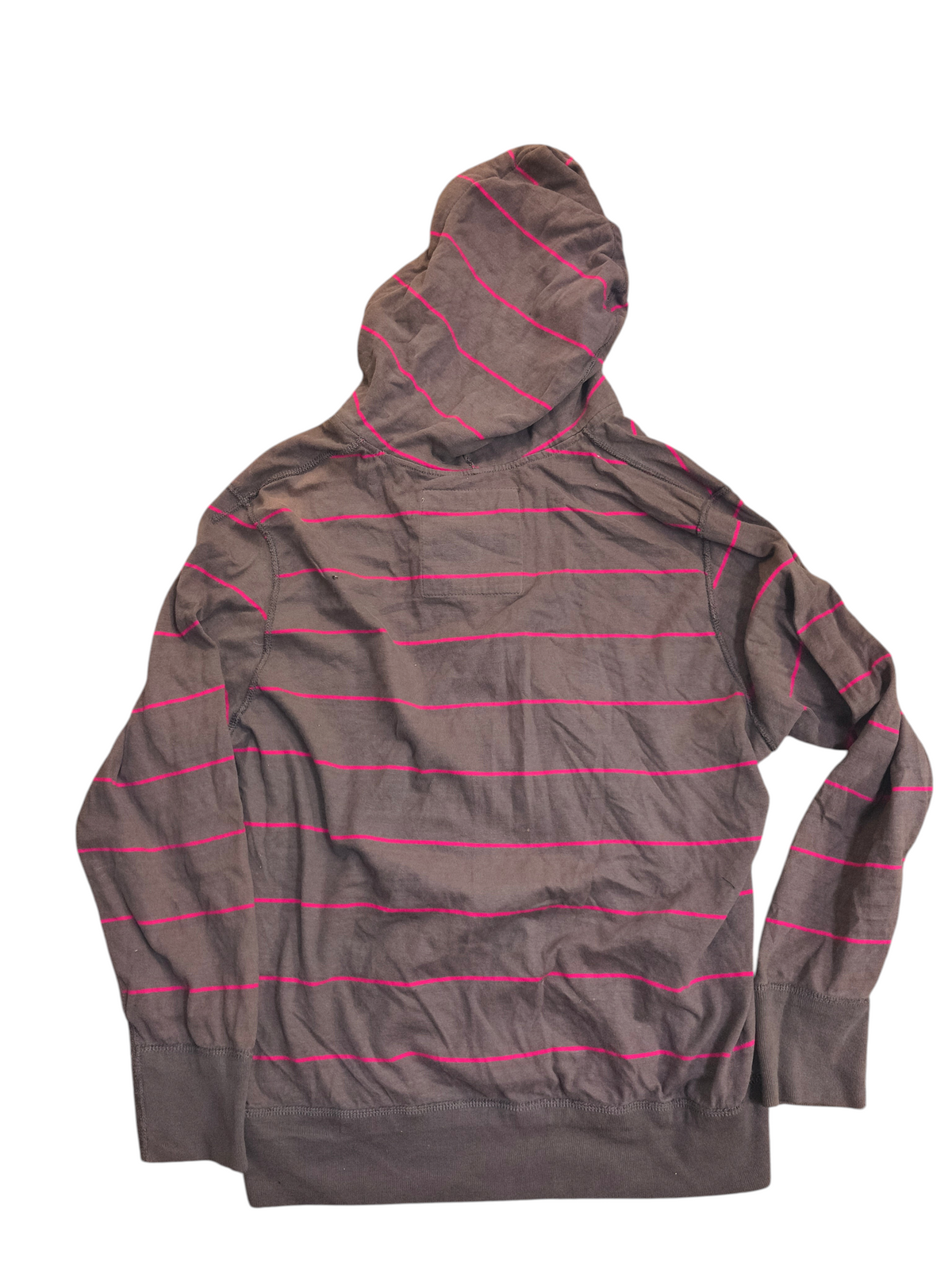 Awsum Thrift American Eagle Outfitters brown and pink striped cotton fleece full-zip hoodie, back view