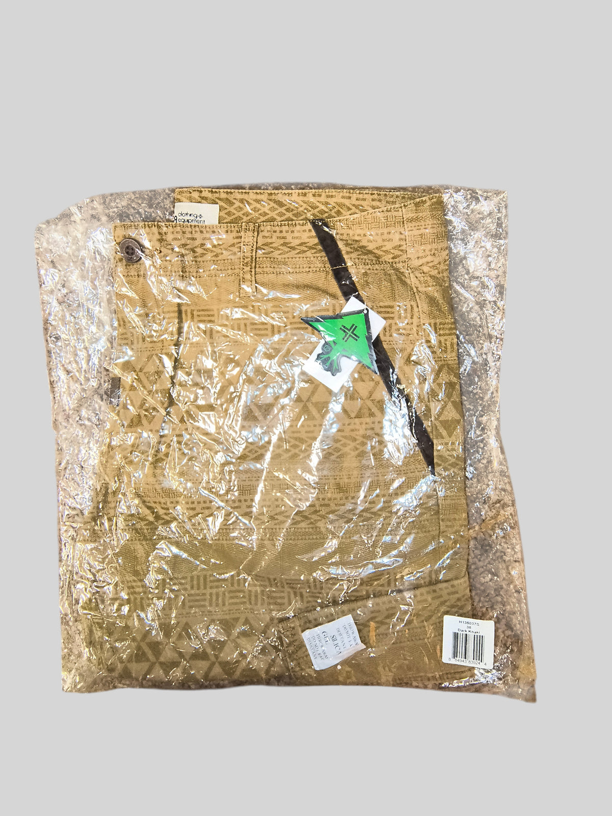 Awsum Thrift LRG men's khaki tan cargo pants with Aztec geometric print, new with tags in original packaging.
