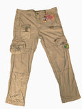 Awsum Thrift Decibel khaki tan cotton canvas tactical cargo pants with utility pockets and South Kapiti Plains patch