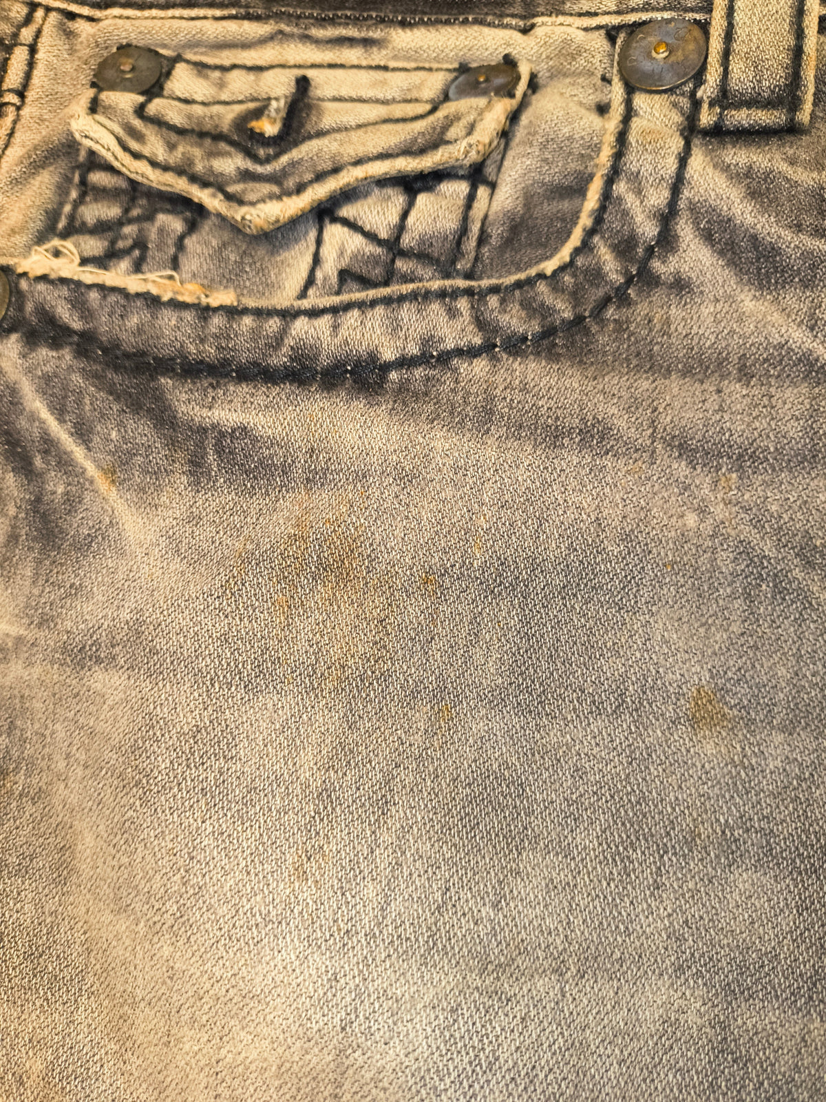 Vintage True Religion Joey Big T Flare Jeans Gray Acid Wash 38x33 Made In USA