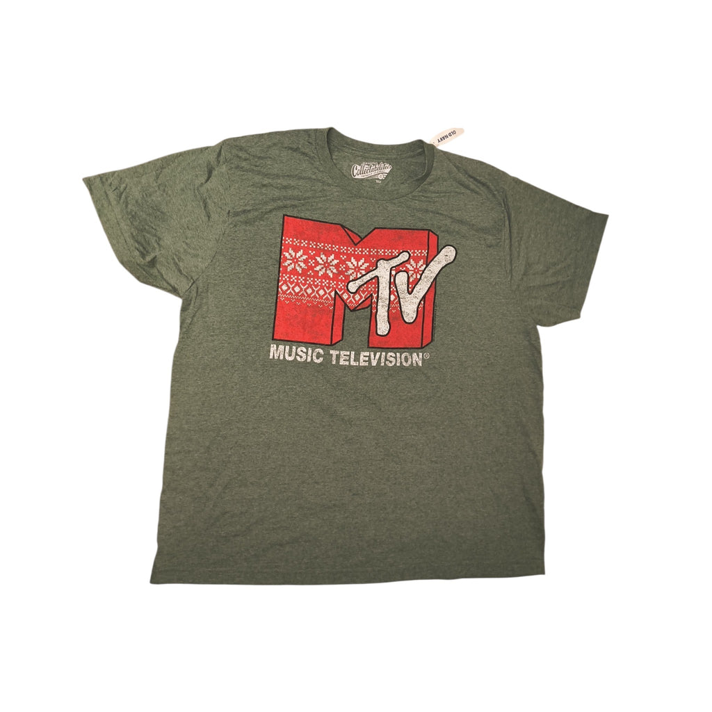 Old Navy Collectabilitees MTV Christmas Winter Fair Isle Graphic Tee - Kelly Green / XXL (NWT)