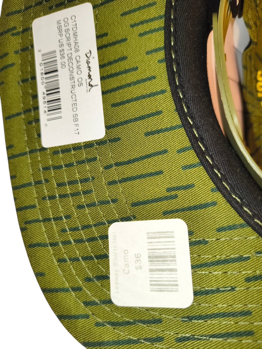 Awsum Thrift Diamond Supply Co. olive green rain camo snapback hat with retail tags attached