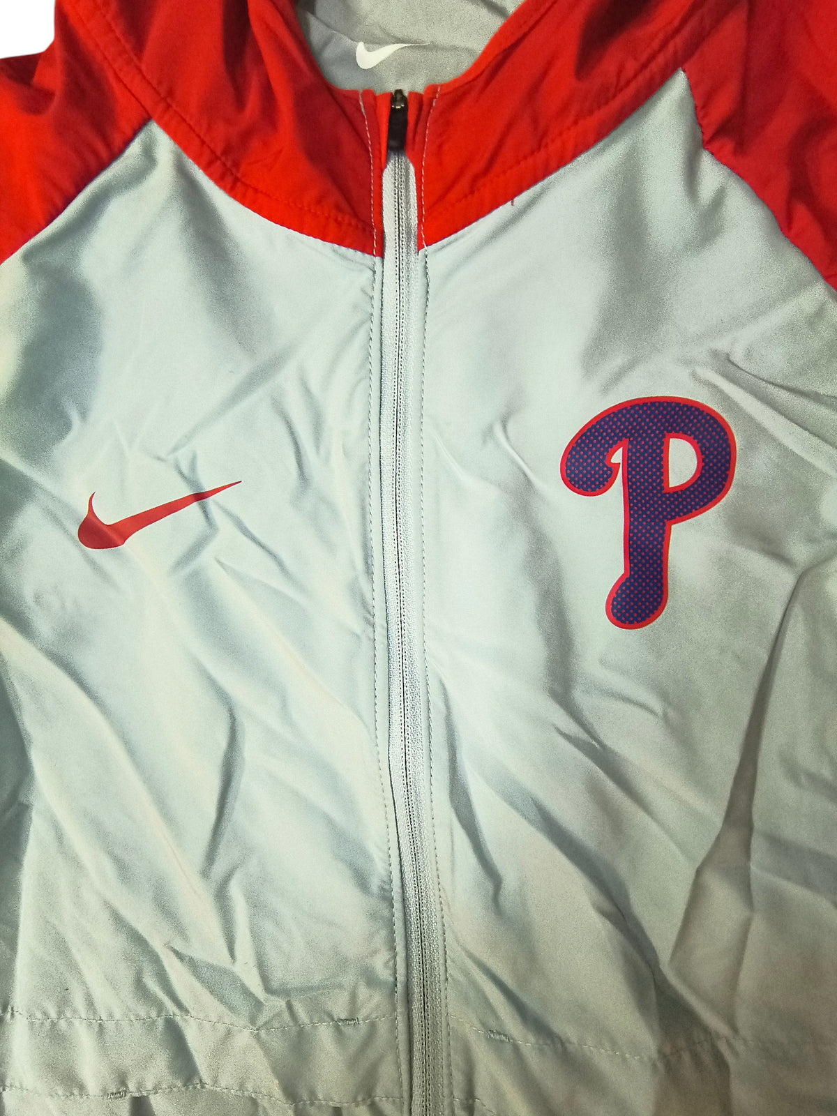 Awsum Thrift Nike Philadelphia Phillies MLB full-zip track jacket in light gray and red with chest logos