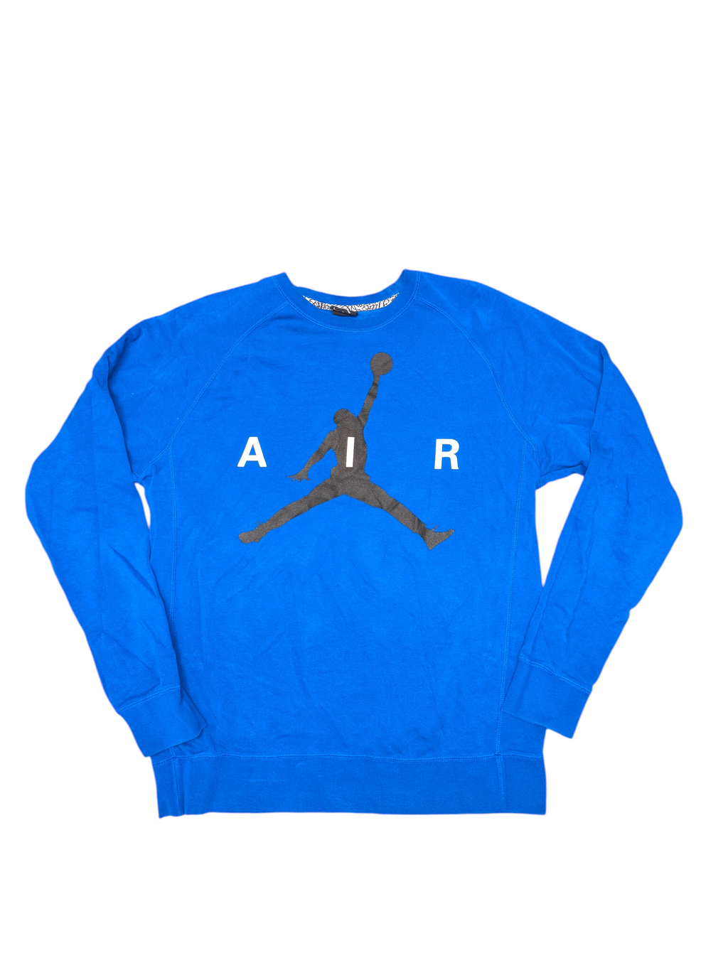 Awsum Thrift blue Jordan sweatshirt featuring a black Jumpman logo and white AIR text on the chest