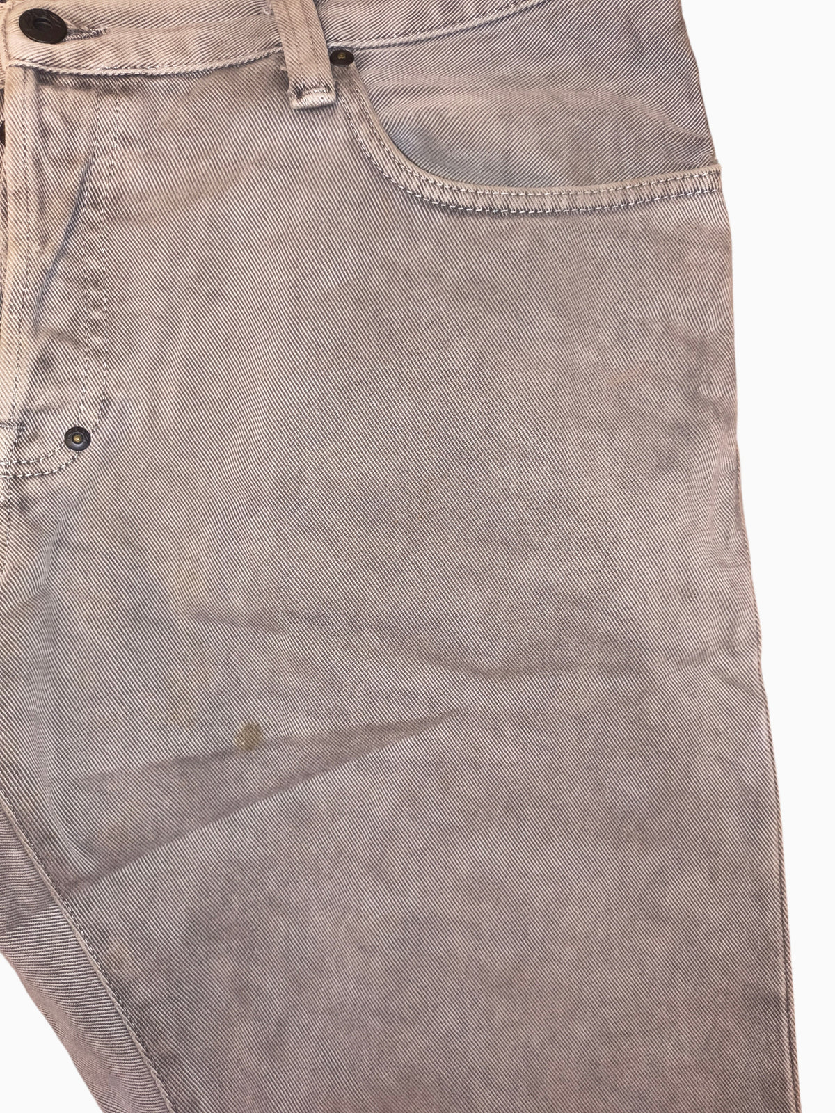 Awsum Thrift PRPS gray denim jeans featuring a diagonal twill texture and classic five-pocket construction.