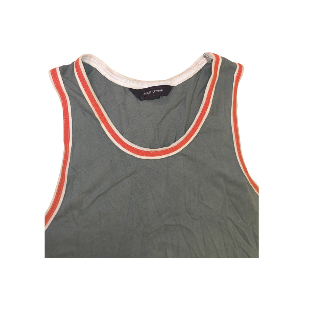 Adam Levine Collection Retro Contrast Ringer Athletic Tank Top - Sage Green / Large