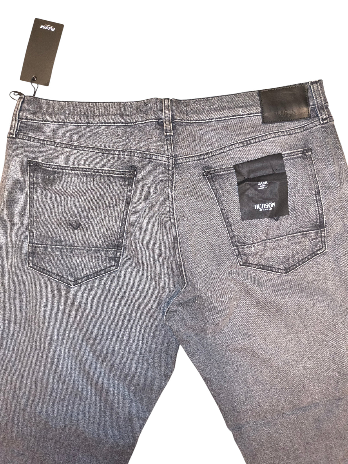 Awsum Thrift brand new Hudson Jeans in grey denim with back pockets and original store tags attached