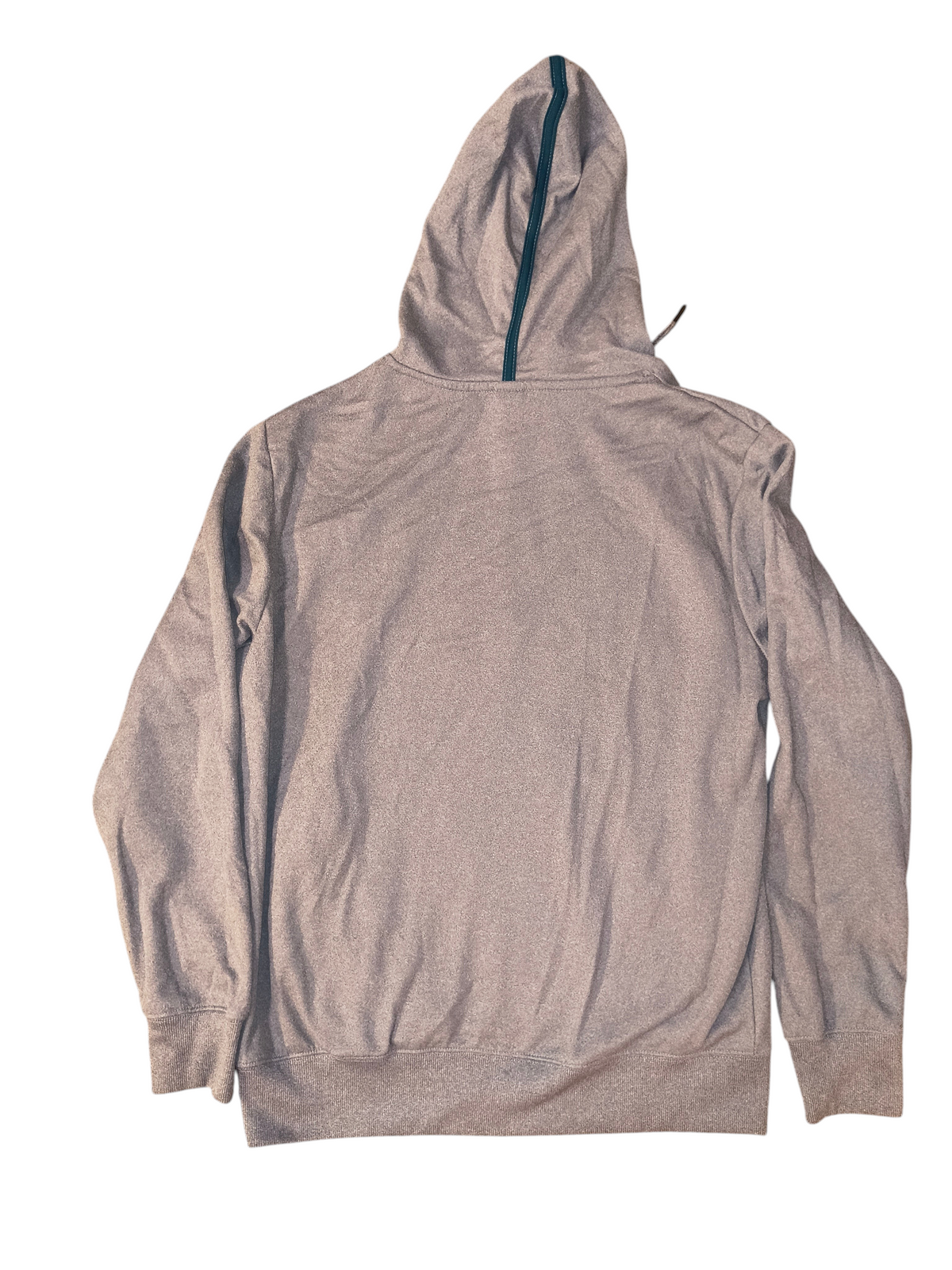 Awsum Thrift heather gray Philadelphia Eagles fleece hoodie back view with teal hood stripe