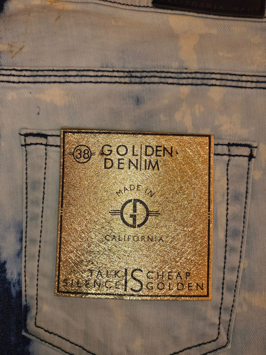 Golden Denim The Clark Slim Bleached Indigo Tie-Dye Jeans - Men's 38W (NWT/Flaw)