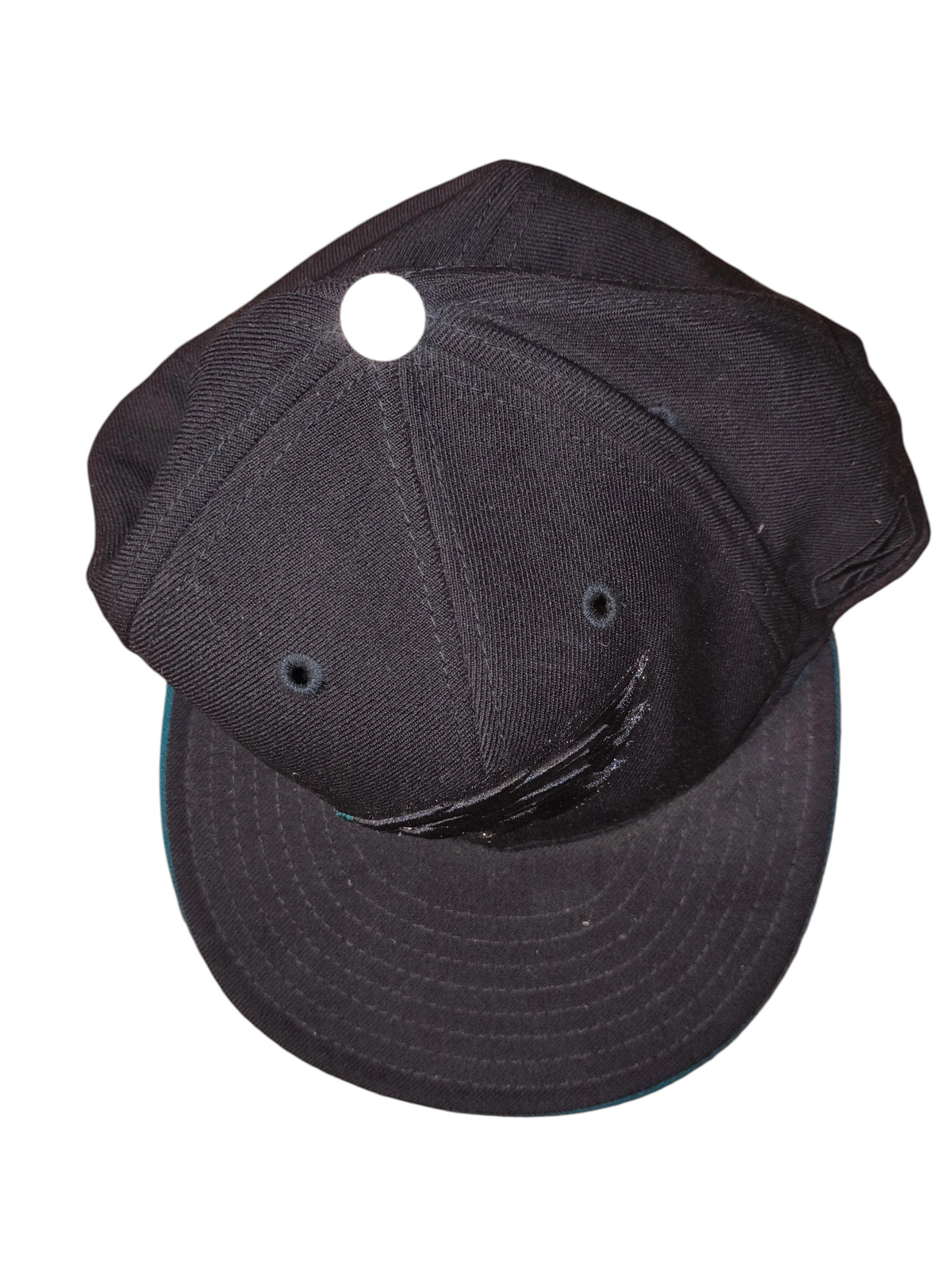 Awsum Thrift vintage Reebok Philadelphia Eagles black fitted hat with white button and teal under-brim