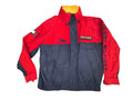 Awsum Thrift vintage Tommy Hilfiger colorblock sailing jacket in red and navy with a hideaway hood and logo branding