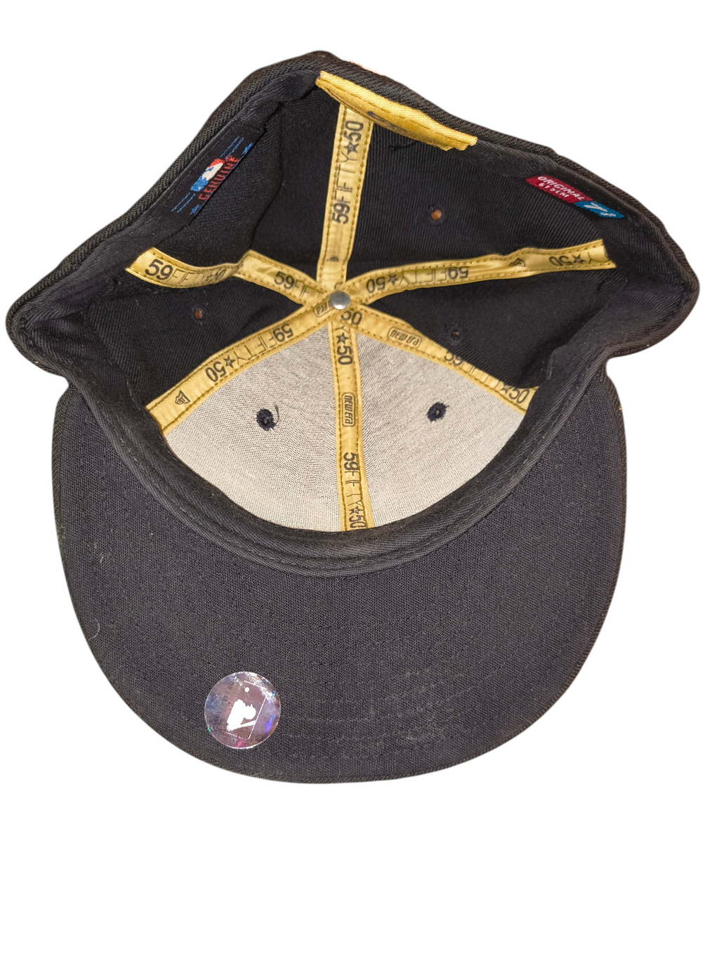 Awsum Thrift New Era 59FIFTY New York Yankees 50th Anniversary fitted hat interior view showing branded taping