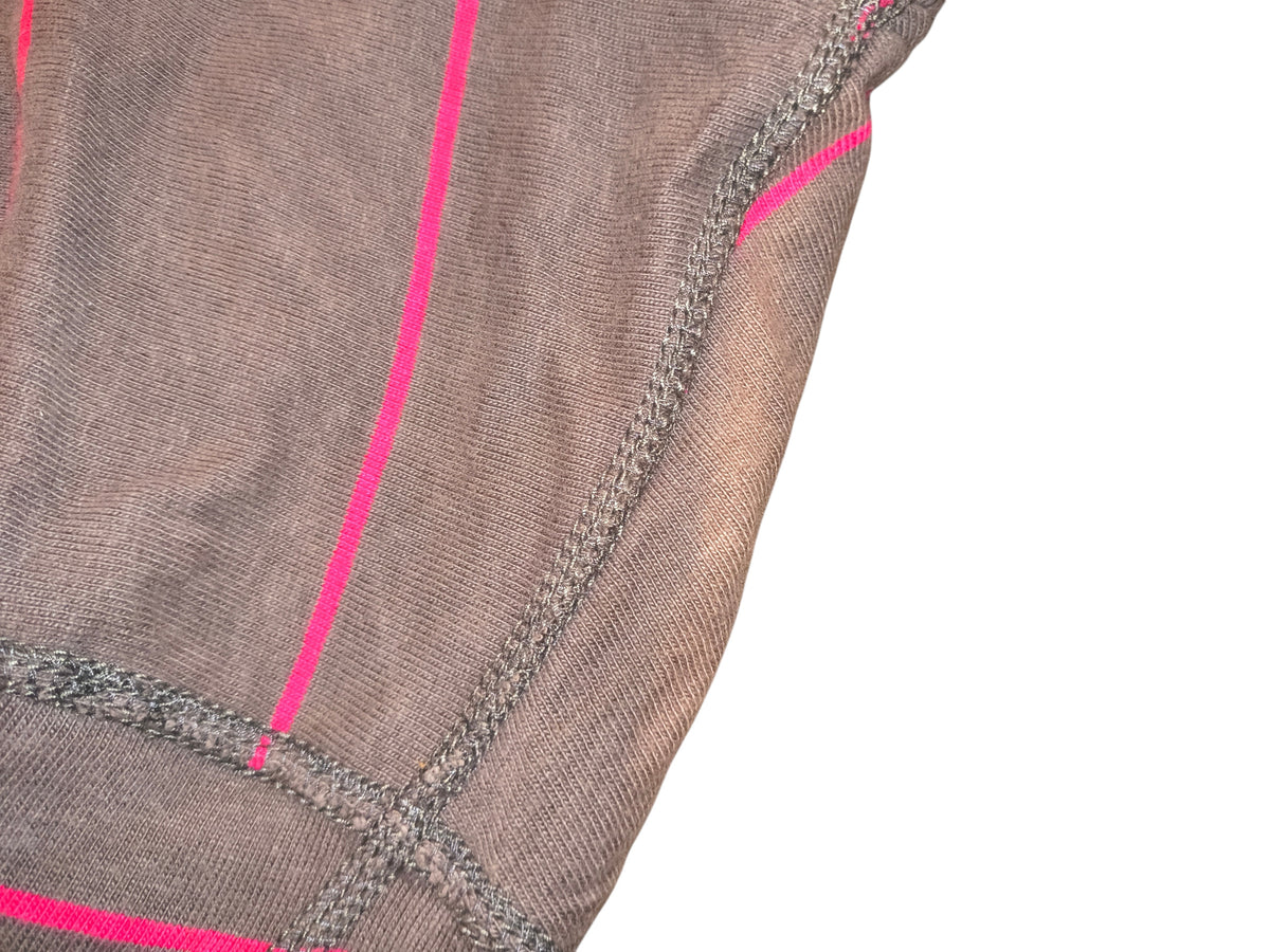 Awsum Thrift American Eagle Outfitters brown cotton hoodie fabric detail with vibrant neon pink horizontal stripes