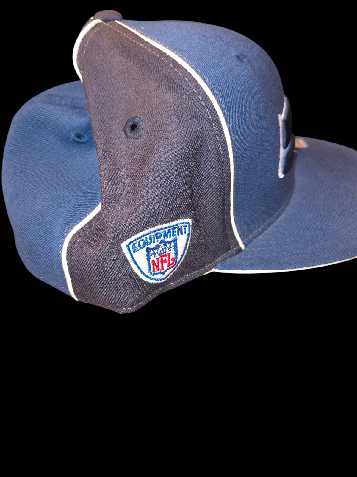Awsum Thrift vintage Reebok NFL Equipment Seattle Seahawks fitted hat in navy and slate blue with white piping detail.