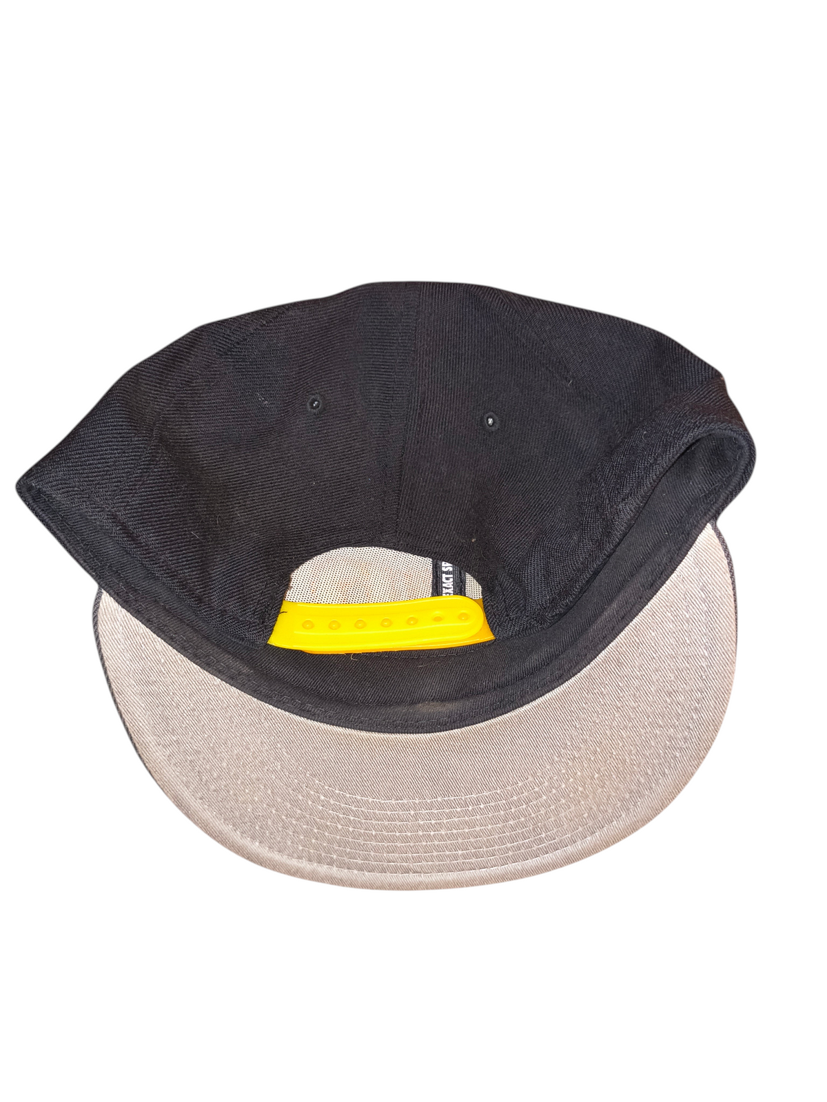 Awsum Thrift vintage Nike Air snapback hat featuring a black crown, grey flat brim, and yellow plastic snapback.