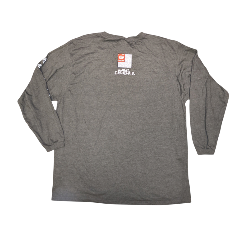 Awsum Thrift Ecko Unltd heather gray long sleeve shirt with Basic Elements logo on the back neck
