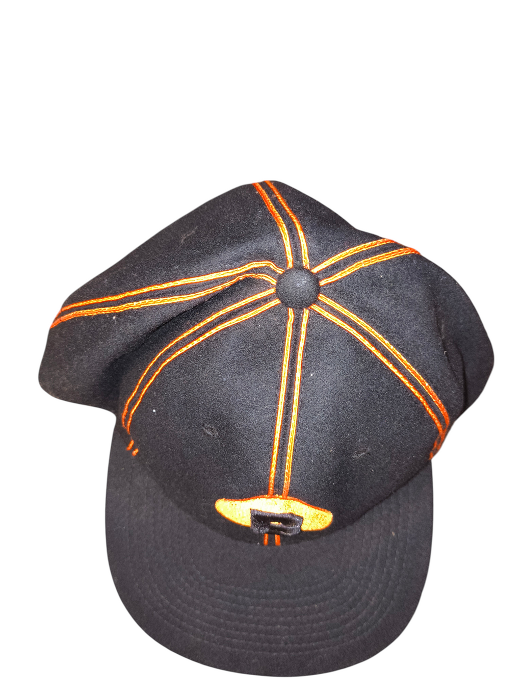 Awsum Thrift vintage HG Headgear Baltimore Black Sox wool-blend fitted hat in black with orange pinstitching.