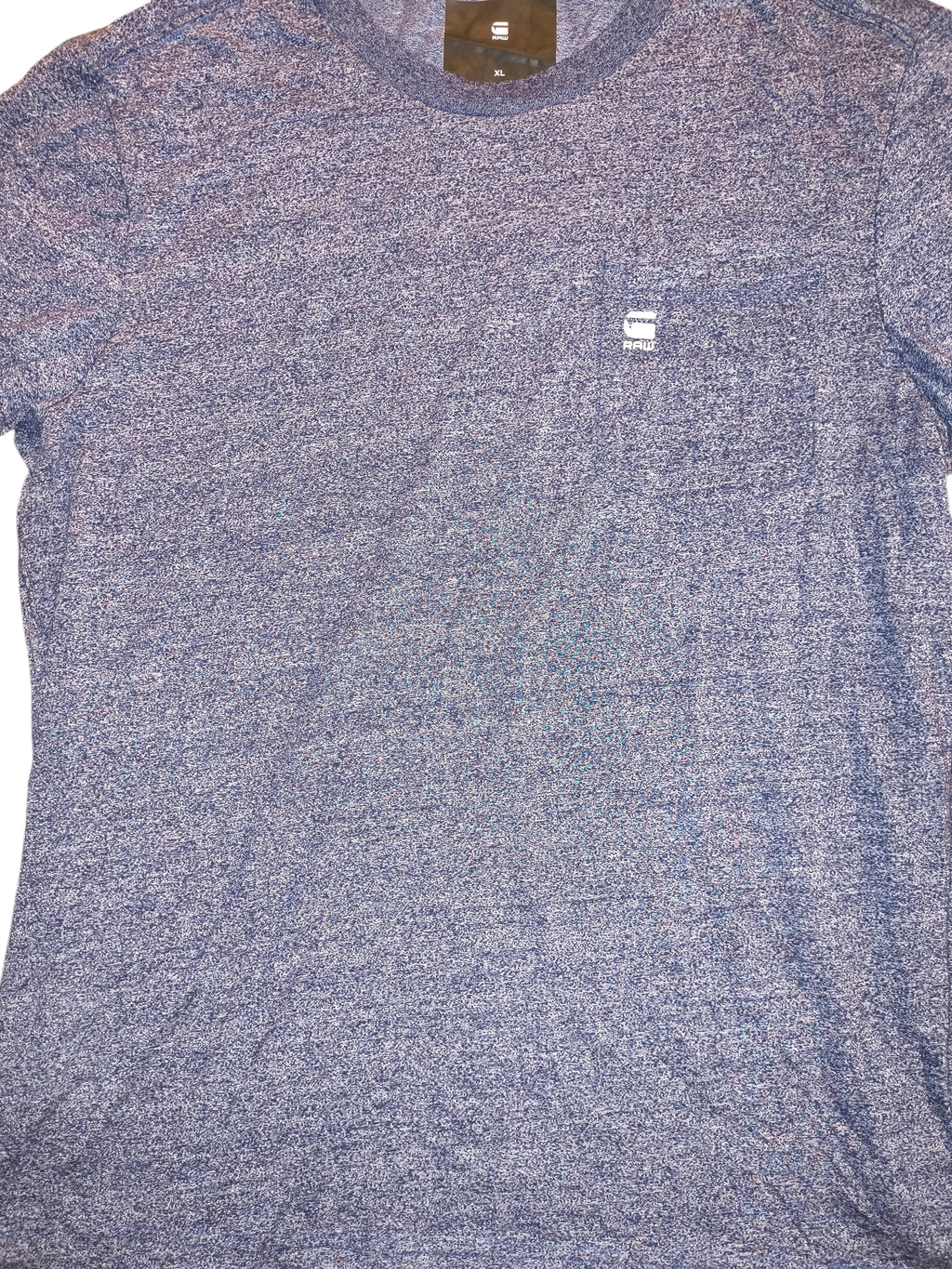 Awsum Thrift G-Star Raw navy blue heather cotton-poly blend crew neck t-shirt with chest pocket and logo badge