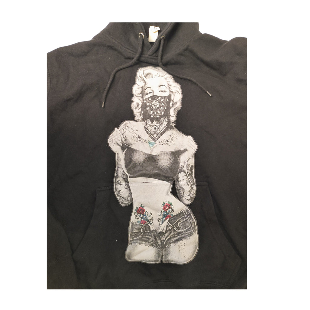 Thug Bandana Marilyn Monroe Graphic Pullover Hoodie - Black / Medium