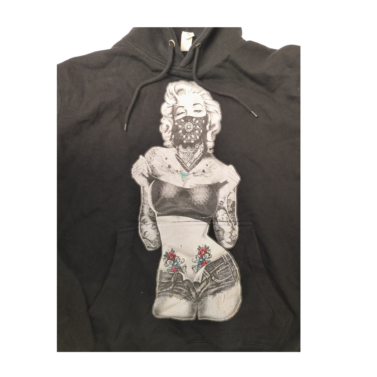 Thug Bandana Marilyn Monroe Graphic Pullover Hoodie - Black / Medium